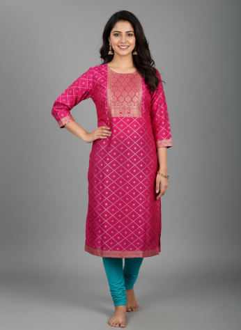 Vibrant Rani Pink Banarasi Silk Kurti