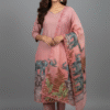 Peach Linen Kurti with Embossed Glitter & Artistic Highlight Painting, Pant & Dupatta Set