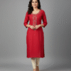 Red Raw Silk Kurti with Zardosi Hand Work
