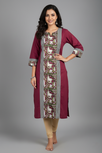 Maroon Raw Silk Kurti with Patch Work Detailing