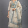 Off-White Weaved Tassar Kurti with Pant & Dupatta – Elegant Zari Work