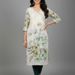 Light Pesta Green Linen Kurti with Kantha Stitch Work