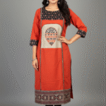 Rust Orange Raw Silk Kurti with Mirror Work & Hand Stitch Detailing | Elegant Ethnic Wear by KanakRiti