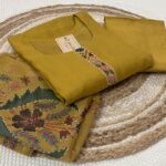 Mustard Yellow Silk Kurti Set with Hand-Painted Katha Work & Organza Dupatta