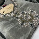 Beautiful Grey Tissue Fabric Kurti with Digital Print & Zardosi Work, Pant & Dupatta Set