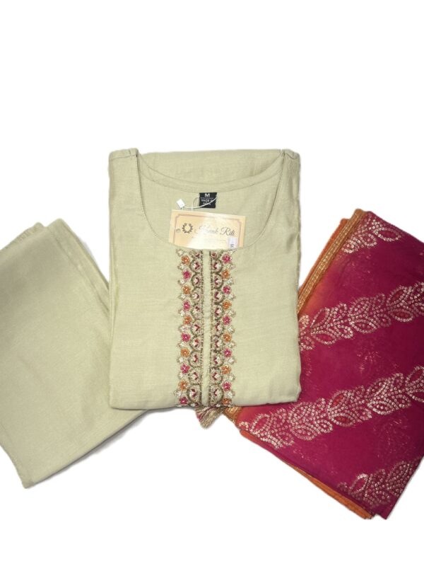 Elegant Tissue Fabric Kurti with Zardosi Work, Palazzo & Banarasi Dupatta Set