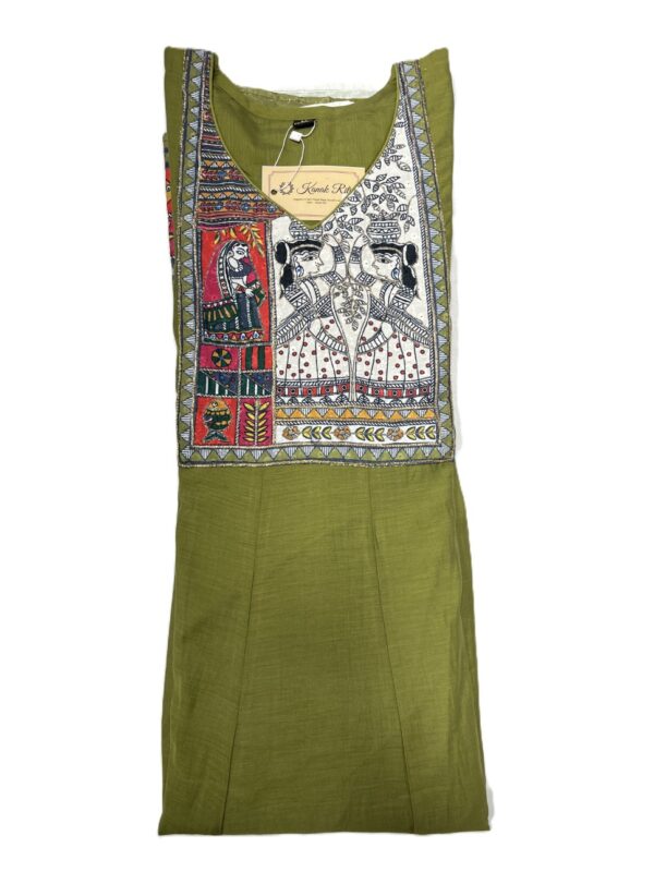 Olive Green Chanderi Silk Anarkali Kurti Set with Thread Work