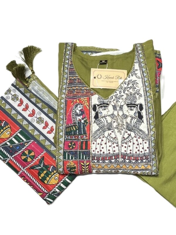 Olive Green Chanderi Silk Anarkali Kurti Set with Thread Work