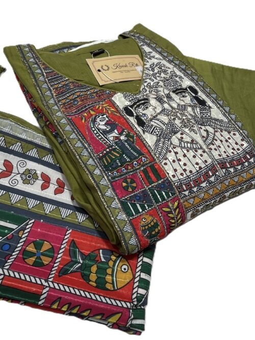 Olive Green Chanderi Silk Anarkali Kurti Set with Thread Work