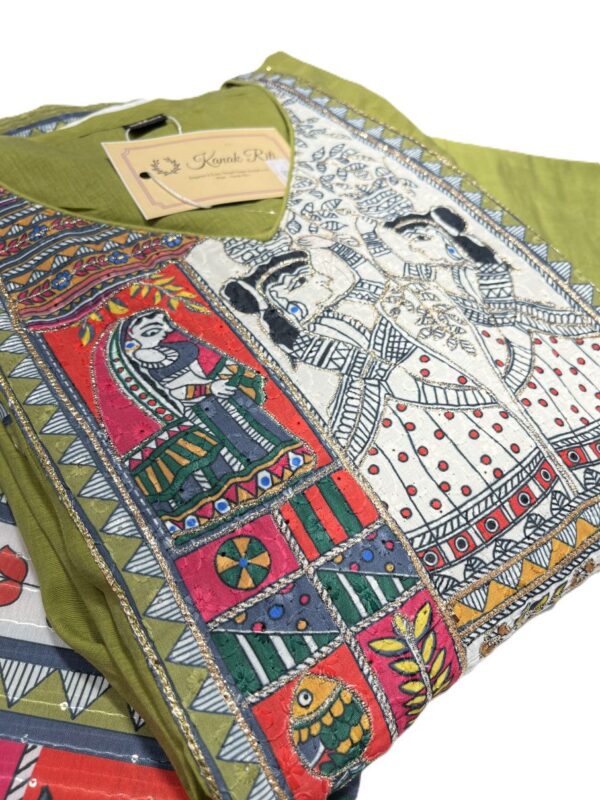 Olive Green Chanderi Silk Anarkali Kurti Set with Thread Work