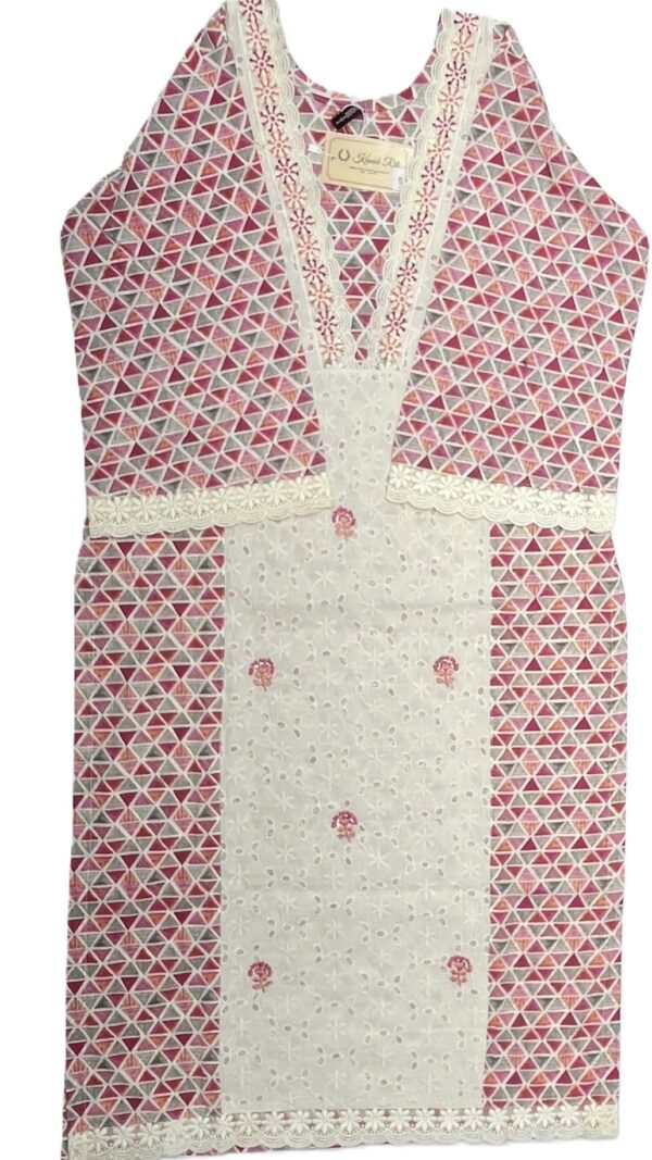 Premium Cotton Schiffli Work Kurti with Floral Printed Dupatta & Pant