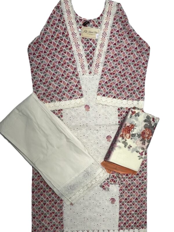 Premium Cotton Schiffli Work Kurti with Floral Printed Dupatta & Pant