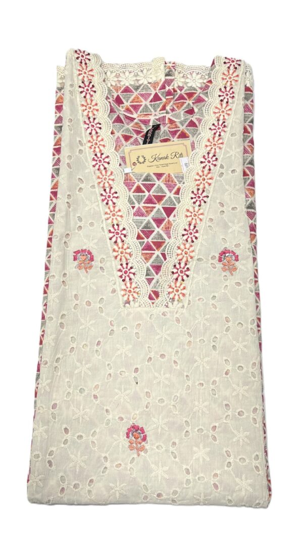 Premium Cotton Schiffli Work Kurti with Floral Printed Dupatta & Pant
