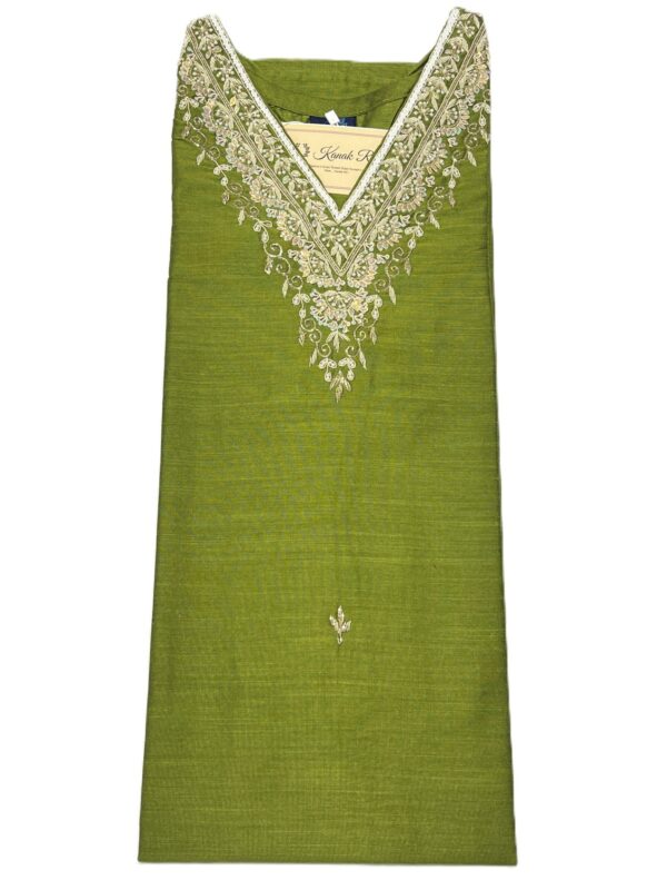 Olive Green Raw Silk Kurti with Zardosi Hand Work | Elegant Festive Wear by KanakRiti