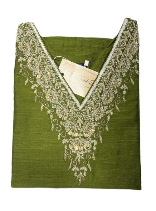 Olive Green Raw Silk Kurti with Zardosi Hand Work | Elegant Festive Wear by KanakRiti
