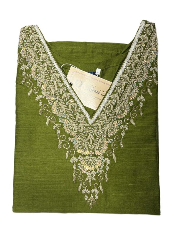 Olive Green Raw Silk Kurti with Zardosi Hand Work | Elegant Festive Wear by KanakRiti