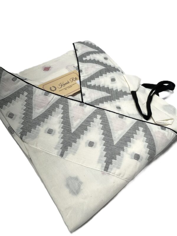 White Puffed Sleeve Cotton Kurti with Weaved Jamdani Angrakha Pattern