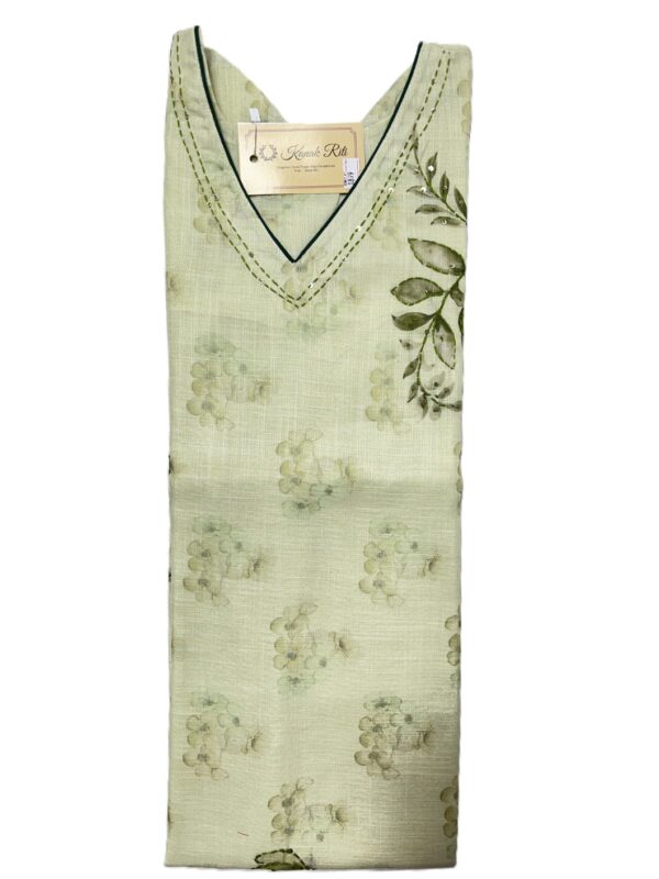 Light Pesta Green Linen Kurti with Kantha Stitch Work