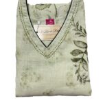 Light Pesta Green Linen Kurti with Kantha Stitch Work