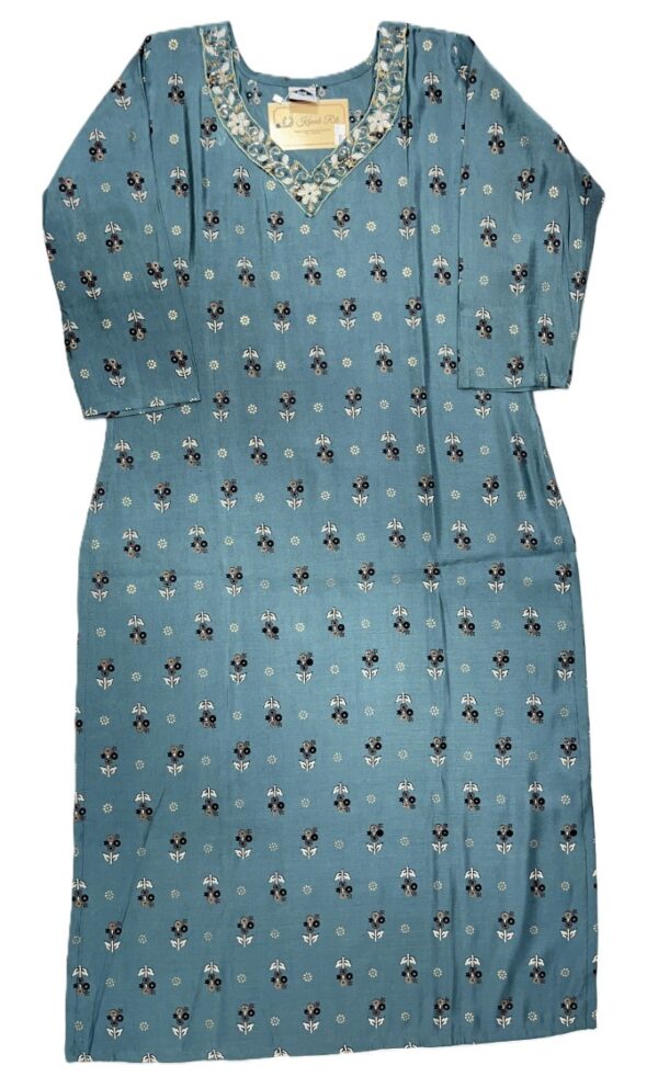 Dark Cyan Soft Maslin Kurti with Pant Set – Cutdana Hand Work on Yoke