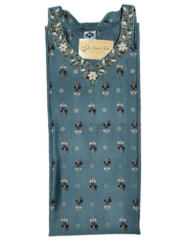 Dark Cyan Soft Maslin Kurti with Pant Set – Cutdana Hand Work on Yoke