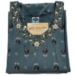 Dark Cyan Soft Maslin Kurti with Pant Set – Cutdana Hand Work on Yoke