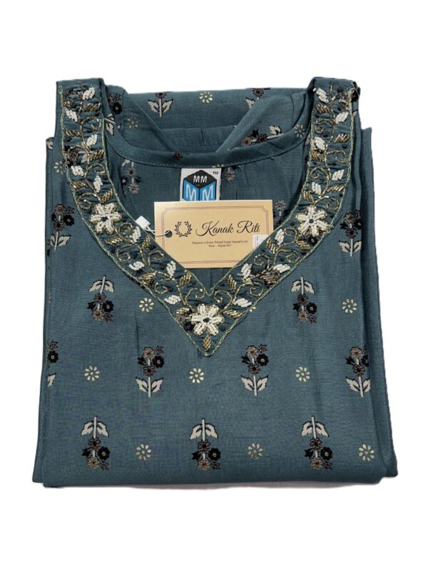 Dark Cyan Soft Maslin Kurti with Pant Set – Cutdana Hand Work on Yoke