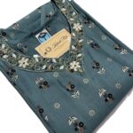 Dark Cyan Soft Maslin Kurti with Pant Set – Cutdana Hand Work on Yoke
