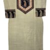 Khaki Raw Silk Kurti with Ajrakh Print & Thread Work