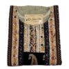 Khaki Raw Silk Kurti with Ajrakh Print & Thread Work