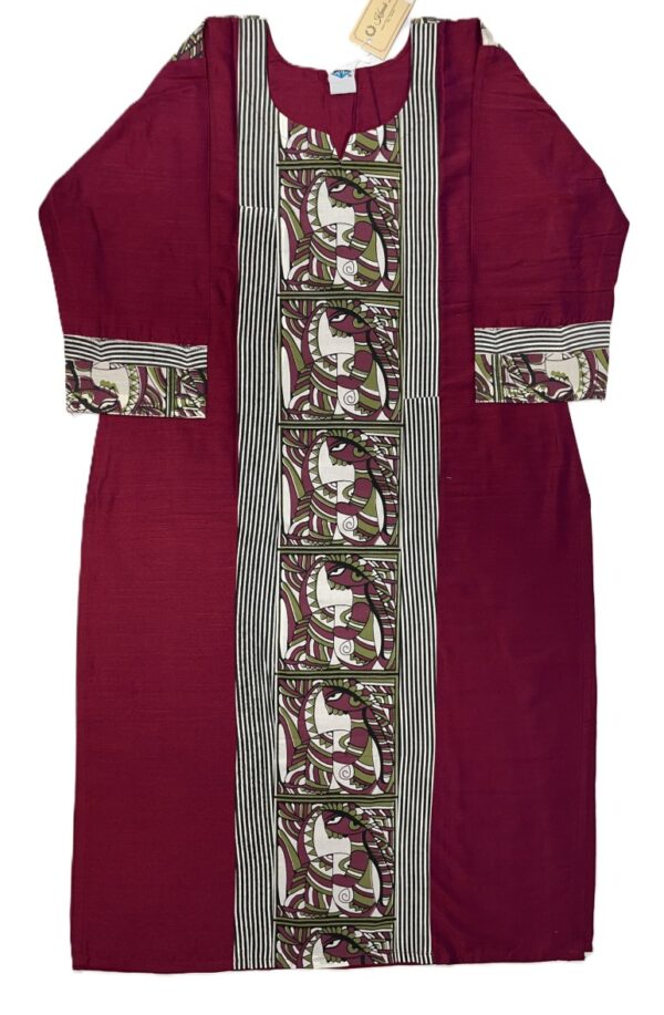 Maroon Raw Silk Kurti with Patch Work Detailing