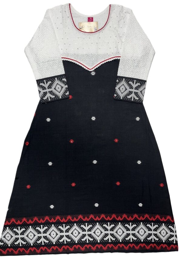 Black and White Cotton Jamdani One-Piece Dress/Gown