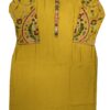 Mustard Yellow Silk Kurti Set with Hand-Painted Katha Work & Organza Dupatta