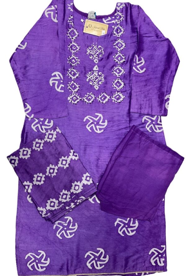 Violet Murshidabad Silk Kurti Set with Dupatta & Palazzo Pant
