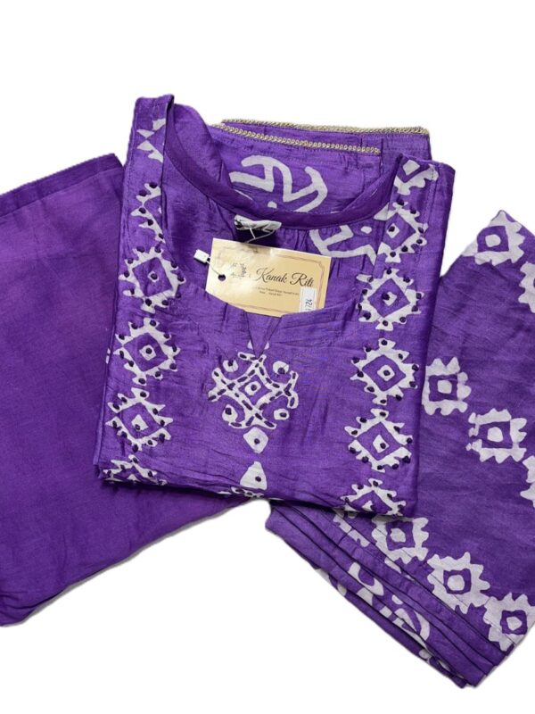 Violet Murshidabad Silk Kurti Set with Dupatta & Palazzo Pant