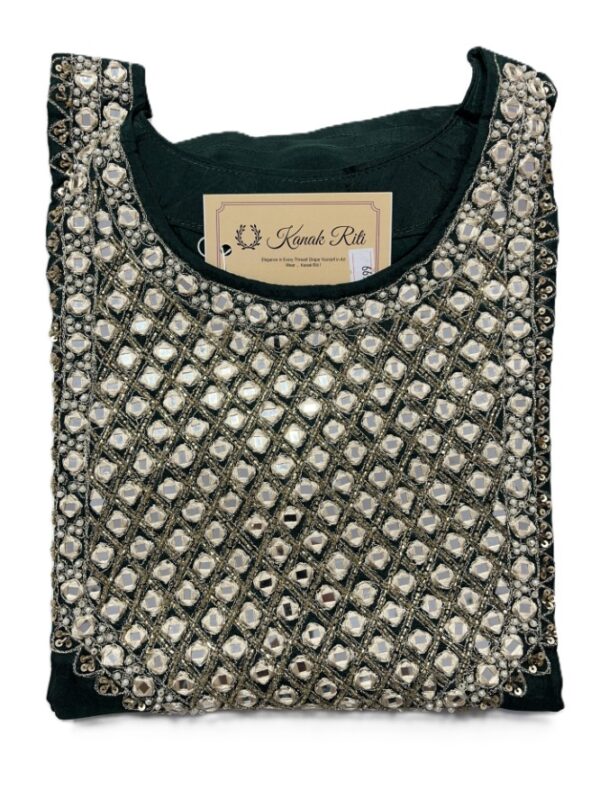 Dark Green Silk Kurti Set with Mirror & Cutdana Work, Pant & Dupatta