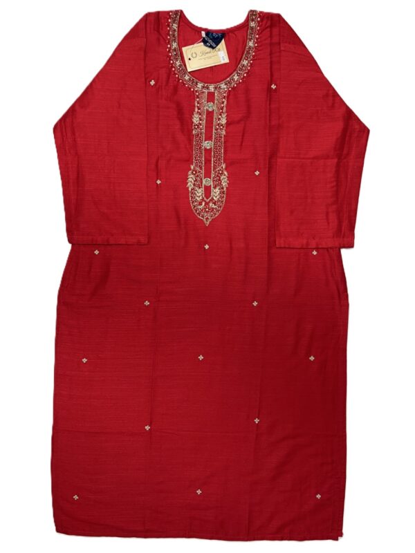 Red Raw Silk Kurti with Zardosi Hand Work