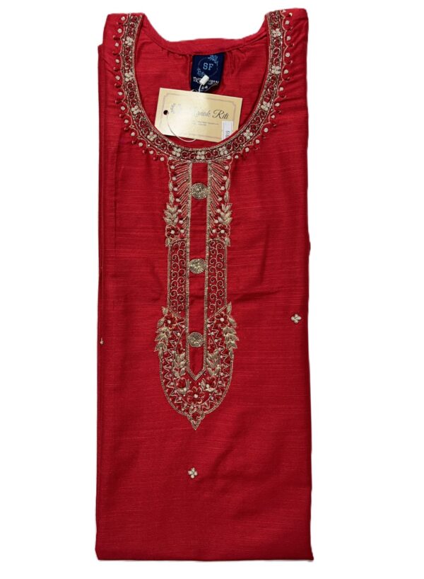 Red Raw Silk Kurti with Zardosi Hand Work