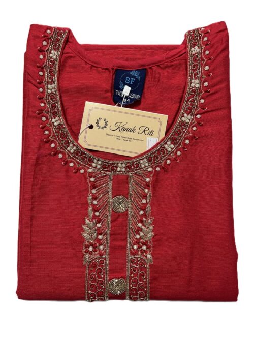 Red Raw Silk Kurti with Zardosi Hand Work