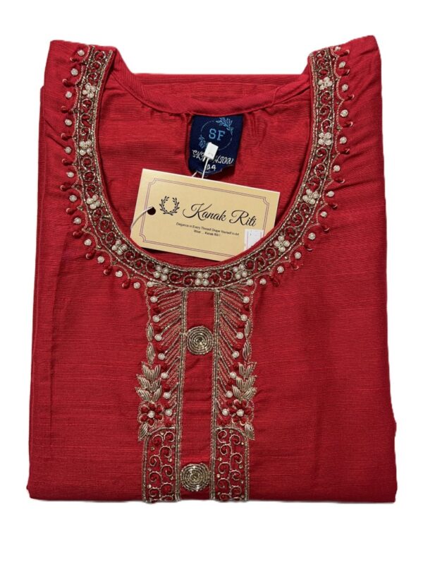 Red Raw Silk Kurti with Zardosi Hand Work
