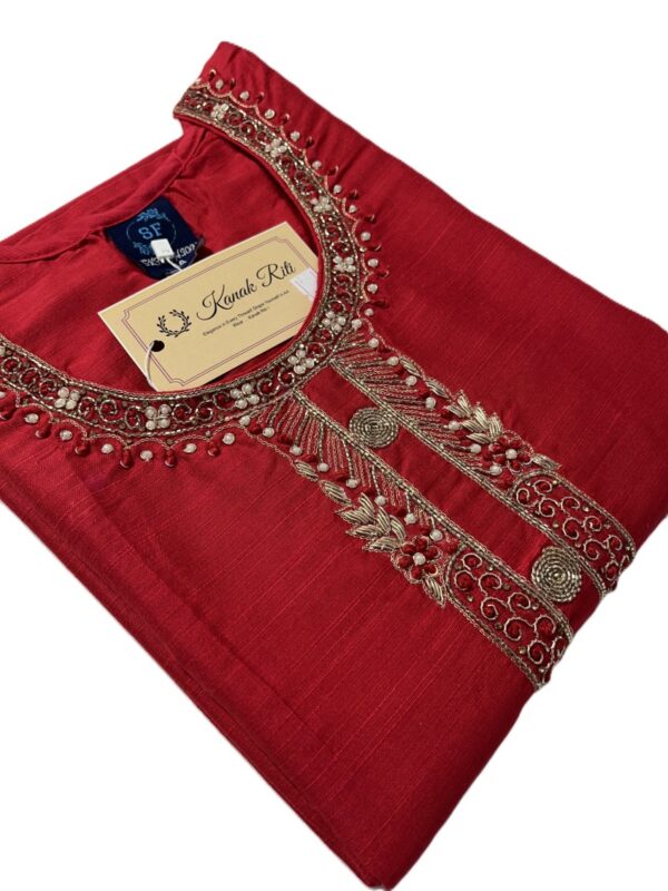 Red Raw Silk Kurti with Zardosi Hand Work