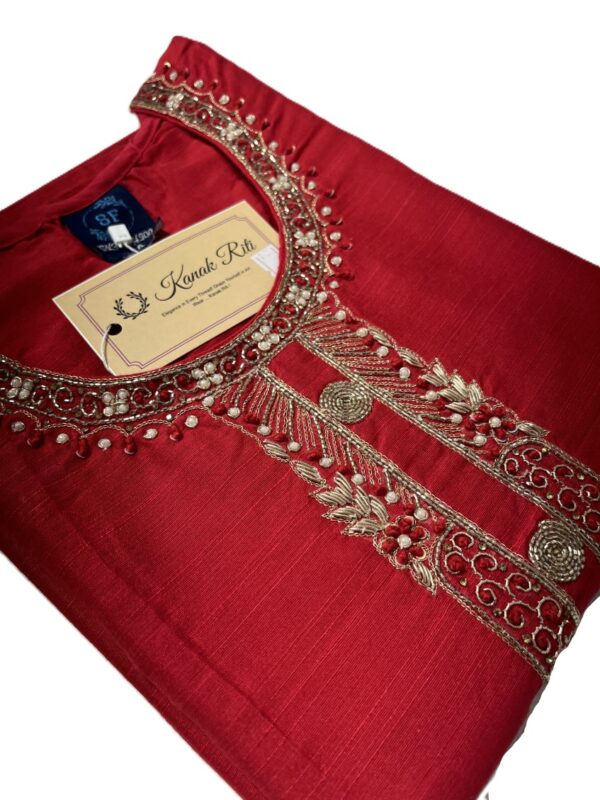 Red Raw Silk Kurti with Zardosi Hand Work
