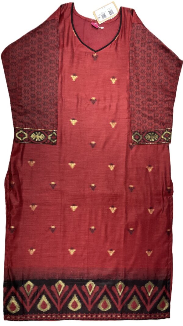Maroon Soft Tasar Banarasi Kurti Set with Dupatta & Pant