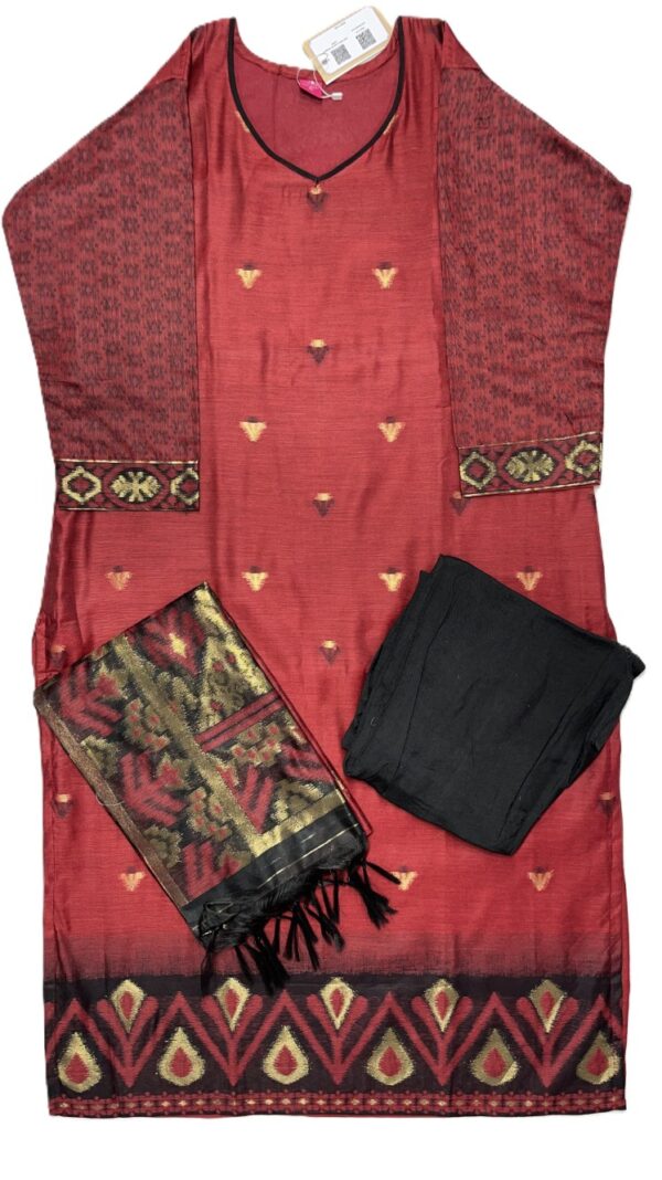 Maroon Soft Tasar Banarasi Kurti Set with Dupatta & Pant