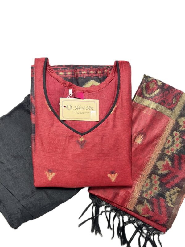 Maroon Soft Tasar Banarasi Kurti Set with Dupatta & Pant