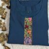 Navy Blue Silk Kurti Set with Hand-Stitched Embroidery & Printed Organza Dupatta – Palazzo Ethnic Wear