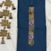 Navy Blue Silk Kurti Set with Hand-Stitched Embroidery & Printed Organza Dupatta – Palazzo Ethnic Wear