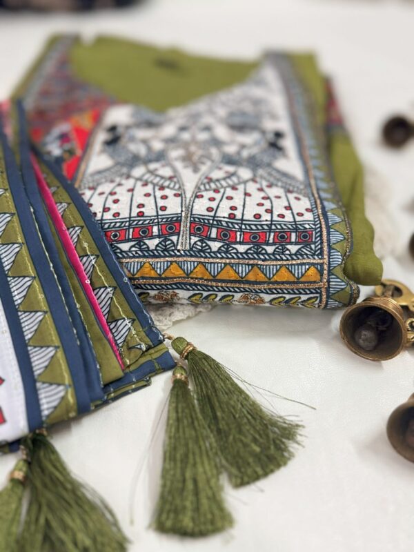 Olive Green Chanderi Silk Anarkali Kurti Set with Thread Work