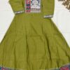 Olive Green Chanderi Silk Anarkali Kurti Set with Thread Work