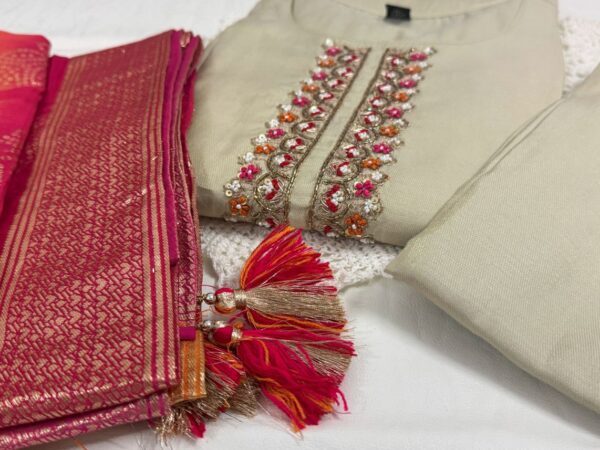 Elegant Tissue Fabric Kurti with Zardosi Work, Palazzo & Banarasi Dupatta Set